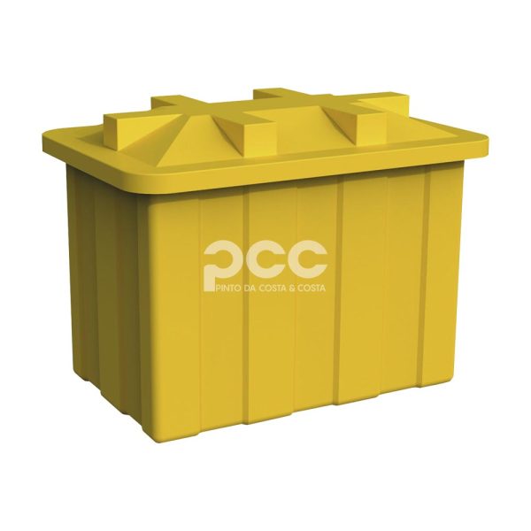 Caixa de baterias grande em polietileno resistente, para armazenamento seguro de baterias usadas em oficinas e unidades industriais.