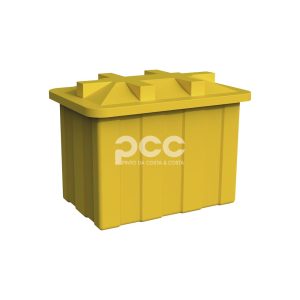 Caixa de baterias pequena em plástico resistente, ideal para armazenamento de baterias usadas em segurança.