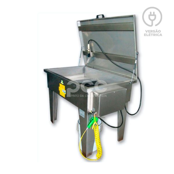 Máquina de limpeza manual de peças Washer 1200 com cuba metálica ampla e bomba elétrica, ideal para peças grandes em oficina.