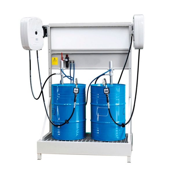 Kit completo de distribuição de óleo com 2 bombas, enroladores e bacia de retenção