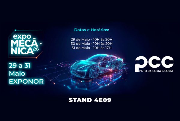 PCC na Expomecânica 2026 com automóvel digital futurista, datas do evento e indicação do Stand 4E09 na Exponor.