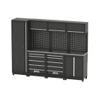 Mobiliário oficina PCC modelo M com armários metálicos, gaveteiros, painel perfurado e bancada de trabalho para oficinas profissionais.